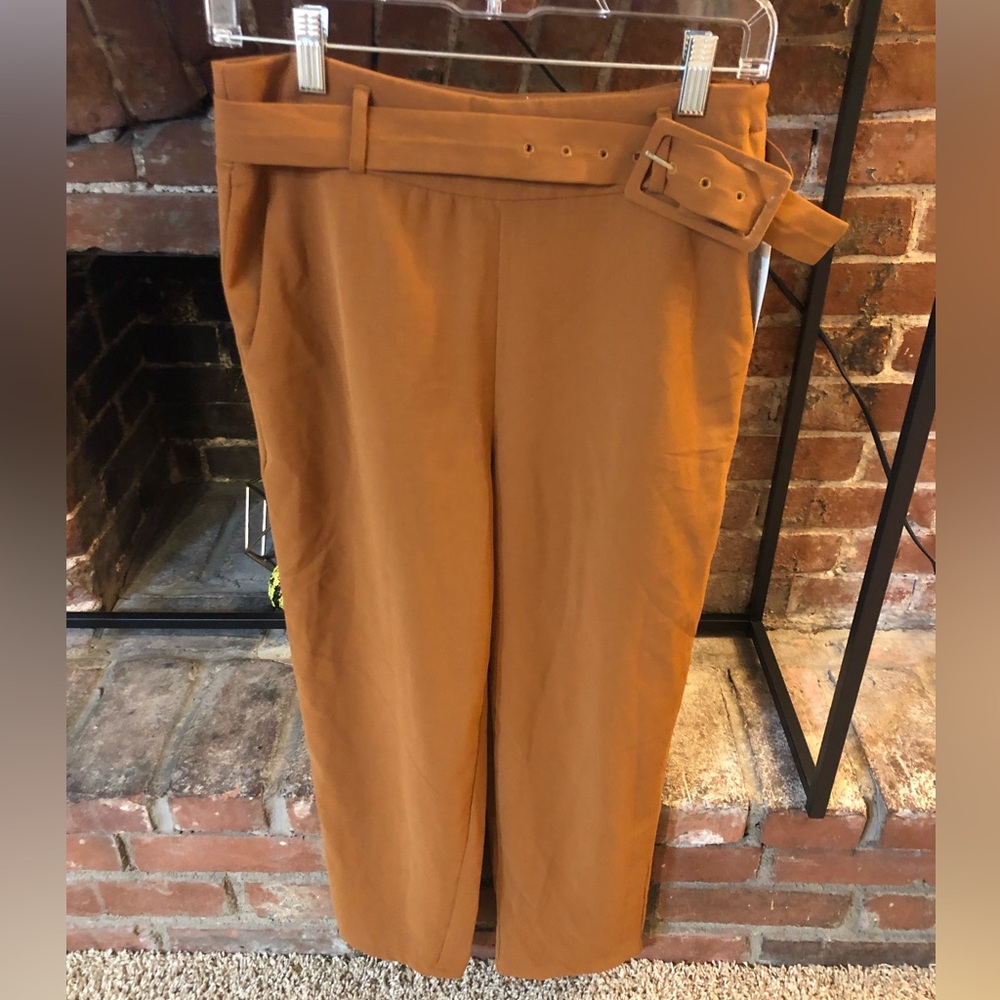 Tan High-Waisted Trousers